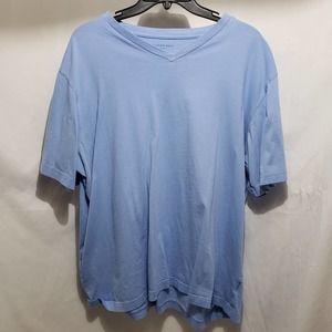 Lands' End Blue "Super-T" V-Neck Short Sleeve Shirt (Size XL)